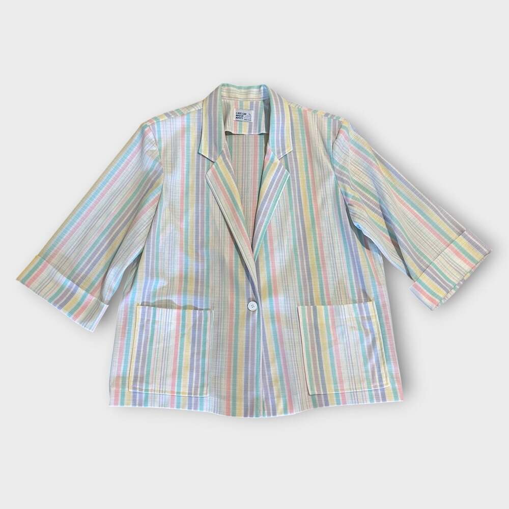 Vintage Cape Cod Match Mates Pastel Rainbow Stripe Blazer XL